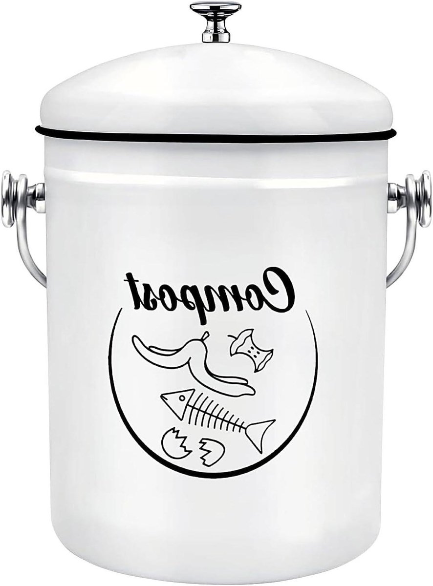 Compostemmer Keuken - Afvalemmer Aanrecht - Keuken Afval Verzamelen - Decoratief Boerderij Ontwerp - 5 Liter - Wit