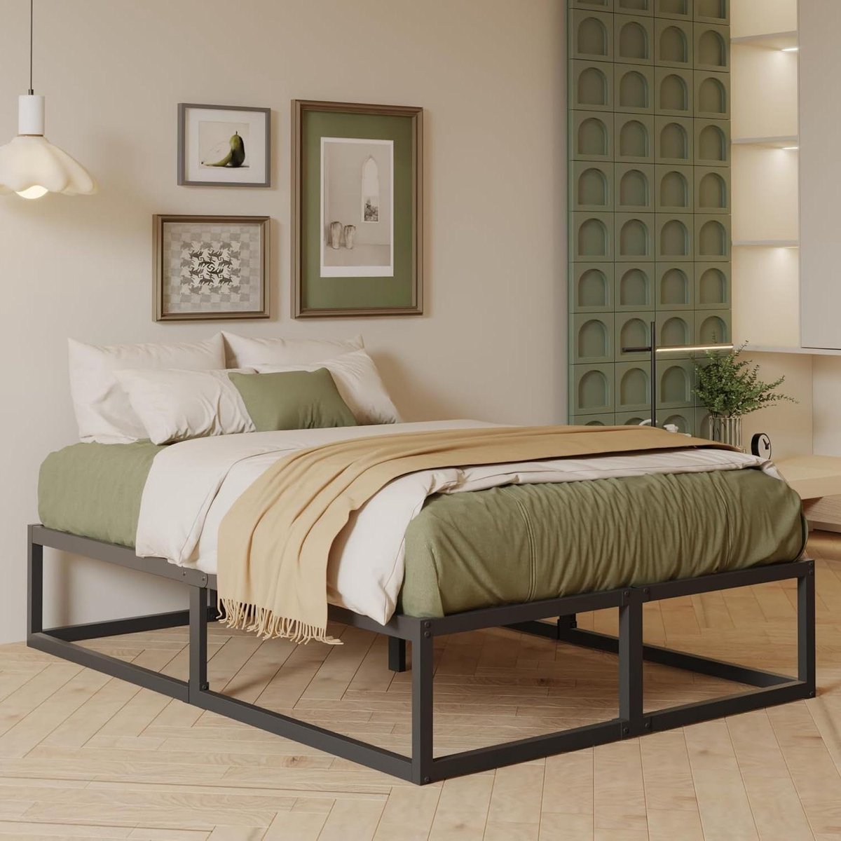 Metalen Bedframe - Platform Bed - Opbergen Slaapkamer - Stabiele Constructie - 120 x 190 cm - Zwart