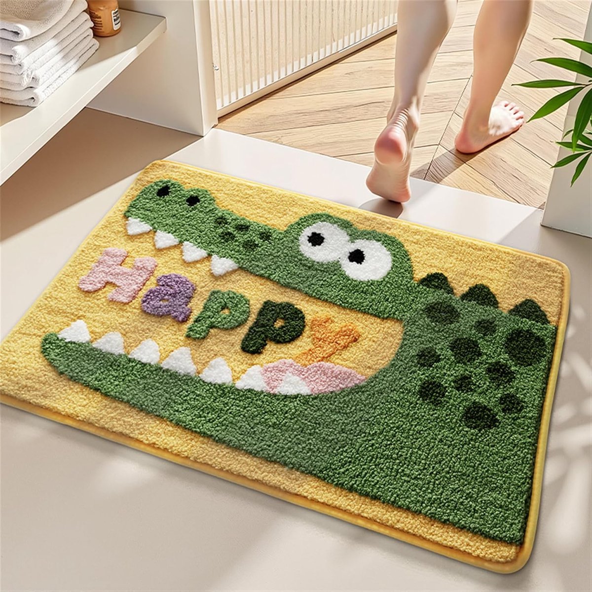Absorberende badmat - Badkamermat - Antislip douchemat - Badmat - Snel absorberend - Sneldrogend - Machinewasbaar - Comfortabel en zacht - Leuk dinosauruspatroon - Geschikt voor badkamers en gangen