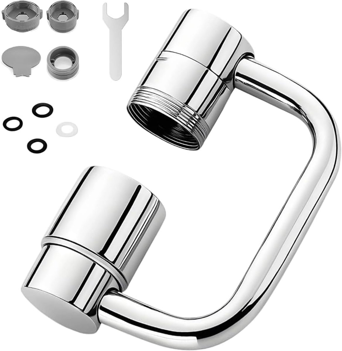 SnelShoppen - Faucet Attachment Extensie 1080° Draaibare Kraan Jet Regulator, Rotating Kraan Accessoire voor Keuken en Badkamer (Zilver)