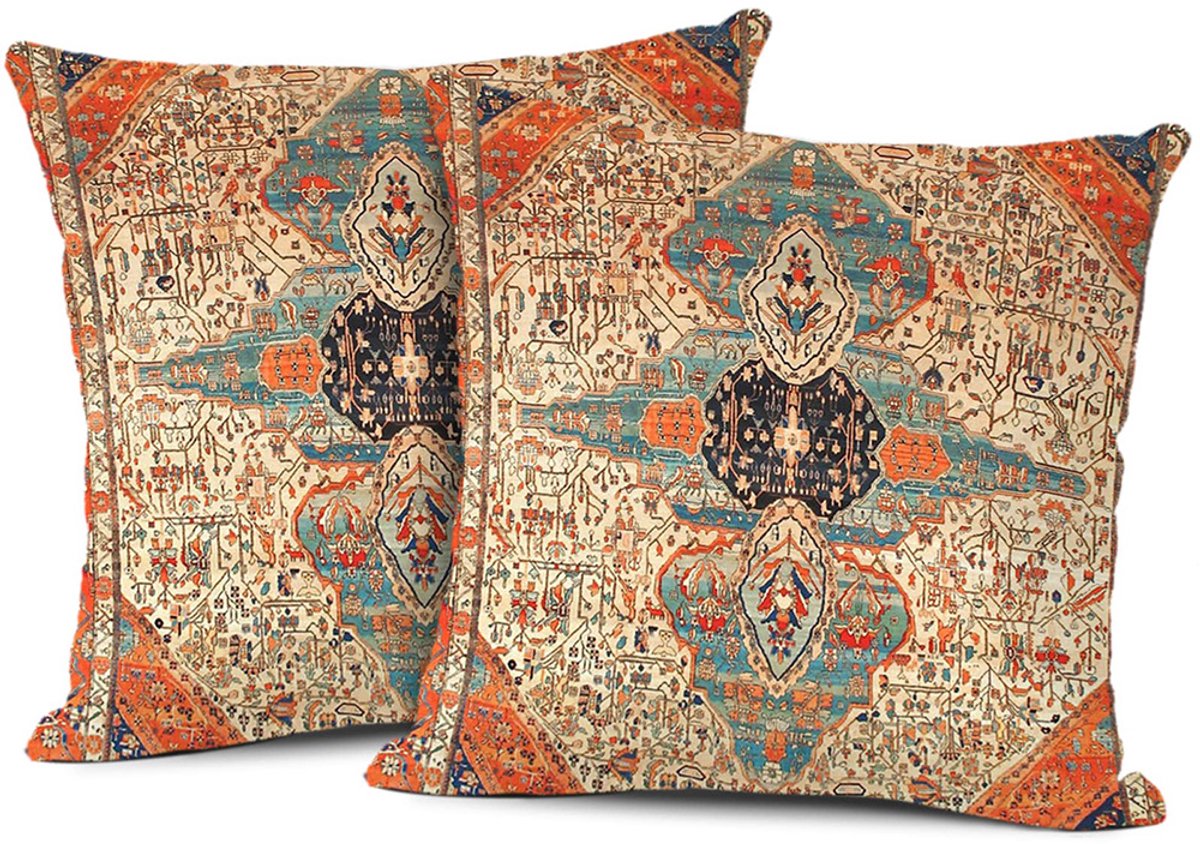 KZQ Kussenslopen - Set van 2 vierkante decoratieve kussenslopen in Boheemse stijl, zacht en duurzaam - Geschikt voor banken, woonkamers en slaapkamers - 50x56 cm - Patroon
