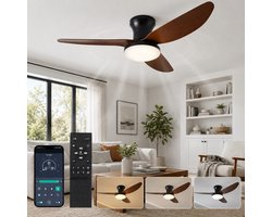 Lapamax Moderne Houtlook Plafondventilator met Verlichting Ø100 cm – Smart Ventilator Lamp met App en Afstandsbediening – Dimbaar -6 Snelheden-Timer en Zomer/Winterstand – Stille DC – Voor Slaapkamer, Woonkamer en Eetkamer-LED Lamp