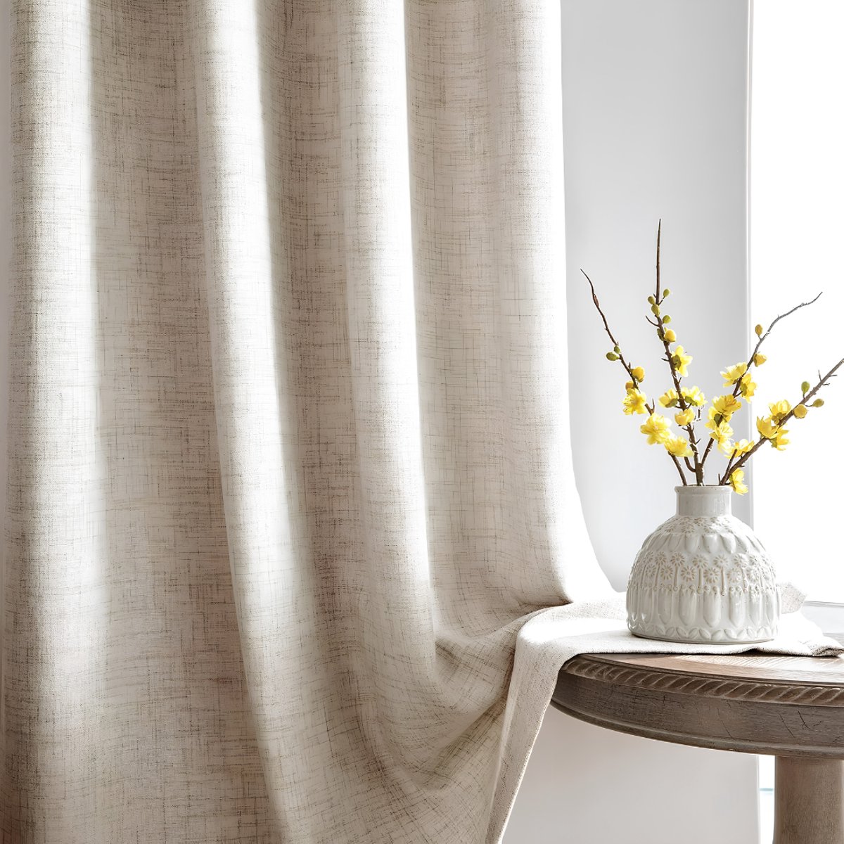 SNJY® Gordijnen Kant en Klaar met Haakjes - Vitrage Kant en Klaar met Haakjes - Gordijnen Verduisterend met Haakjes - 225 x 140 cm (H x B) - 2 Stuks - Beige