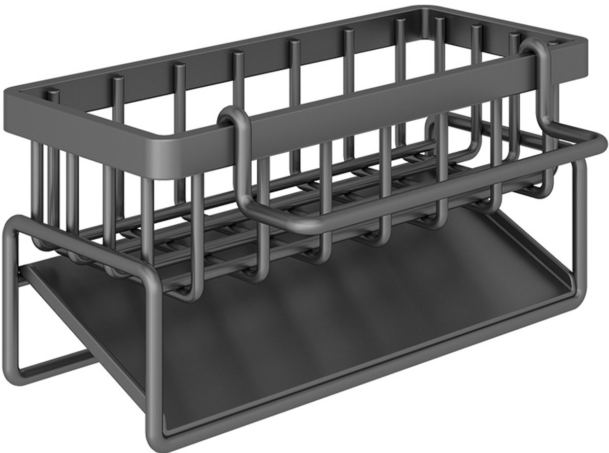 Pistoolgrijze metaal opbergrek voor naast de gootsteen met handdoekhouder, multifunctioneel keukenrek voor afwassponsjes, schuurborstels en afwasmiddel, afmetingen 230×90×110 mm