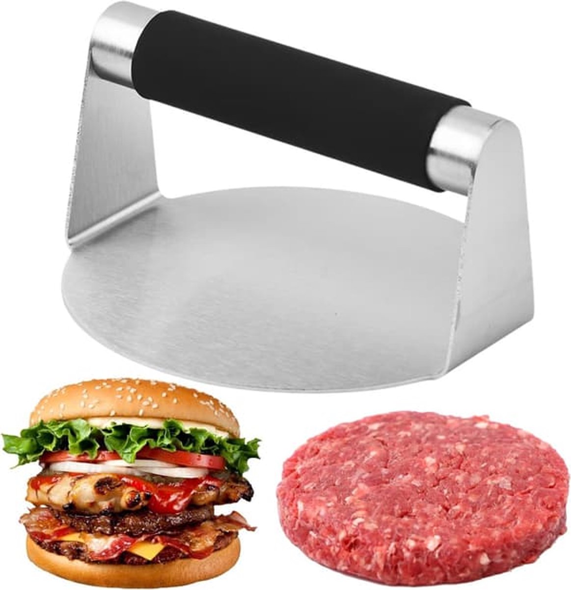 Hamburgerpers - Met siliconen handvat - Hamburgerpers - BBQ-accessoire - Hittebestendig - Grillaccessoire - Hamburgerpers - BBQ-gereedschap