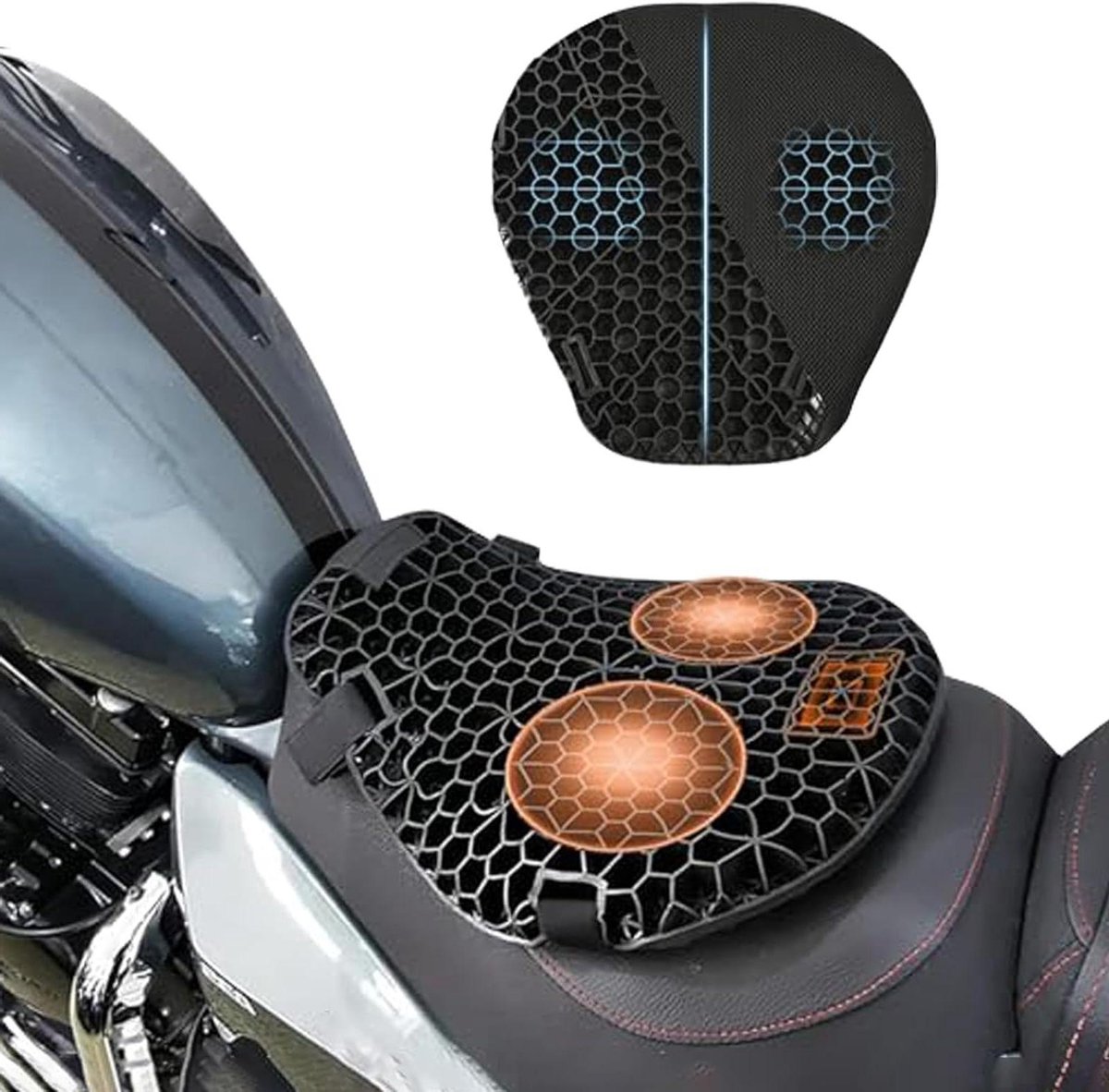 Motorfiets Gel Zitkussen - Motorzadelhoes - Comfortabel Rijden - 3D Honingraat Gelstructuur - Universeel - Zwart
