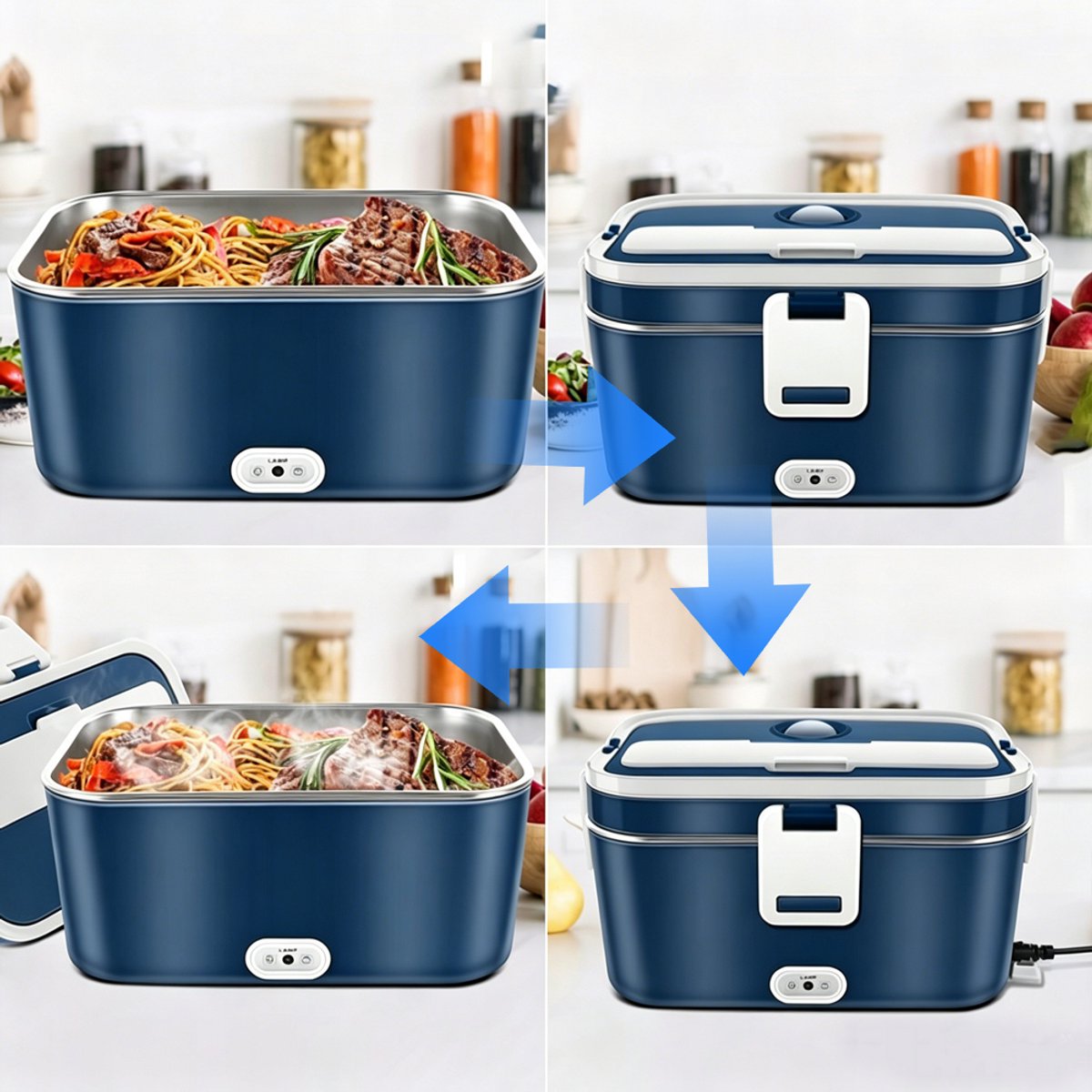 Elektrische lunchbox - Draagbare verwarmde lunchbox - 1,8 liter - Voedselcontainer - Lunchverwarmer voor thuis/in de auto - Elektrische lunchbox met stekker - Lekvrij ontwerp - Geschikt voor auto's en kantoren - Blauw — cadeau in Kookcadeaus - foto 5