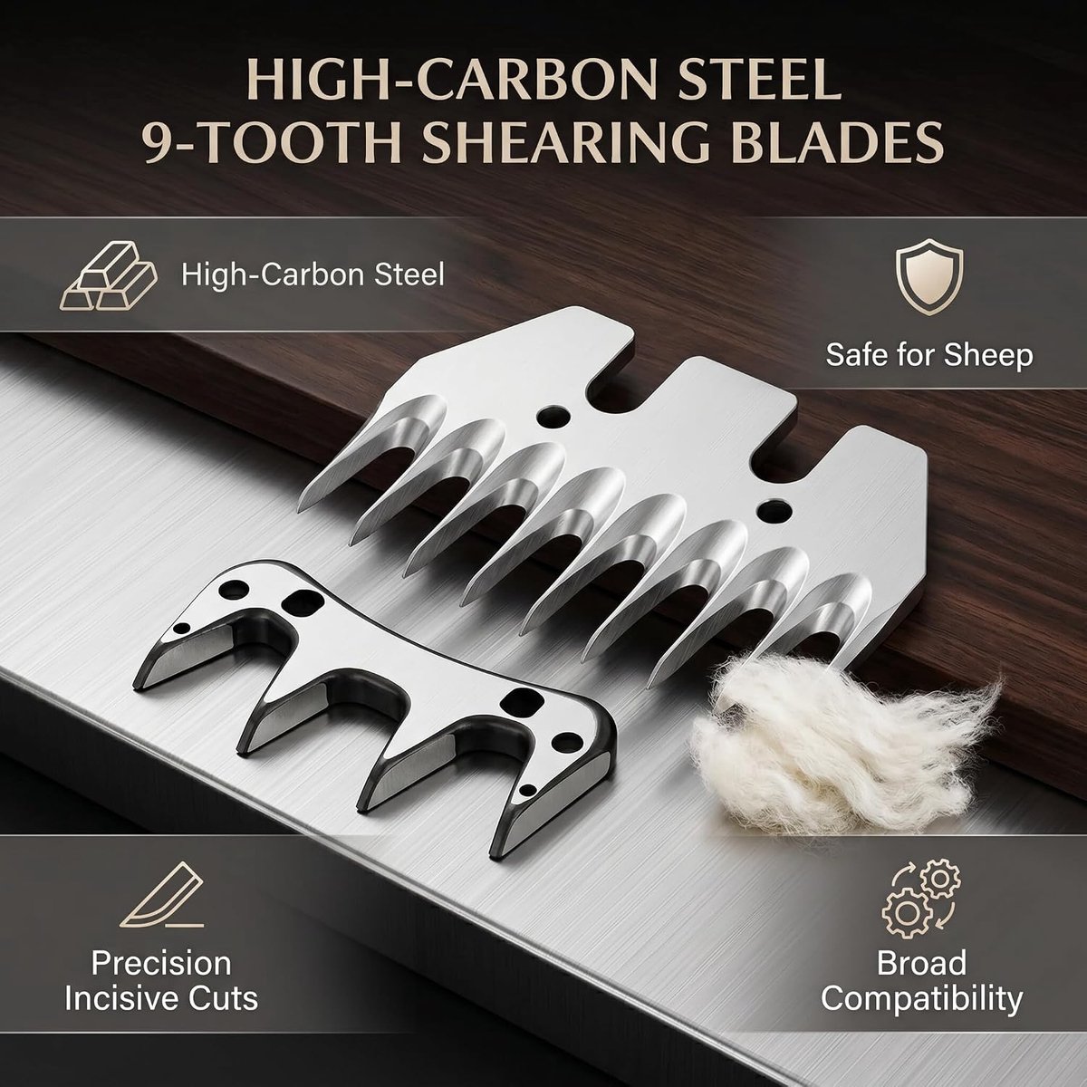 2 Stuks Carbon Staal 9 Tanden Schapen Scharen Rechte Tand Blade 10mm Tanden Afstand Wol Clipper Kam Cutter Trimmer voor Beginners Gebruik
