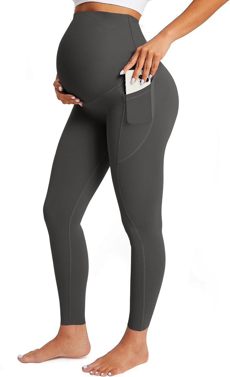 Zwangerschapslegging voor dames, met zakken, ondoorzichtig, lange zwangerschapsleggings, hoge taille, zwangerschapsbroek, zacht, elastisch, zwangerschapsbroek