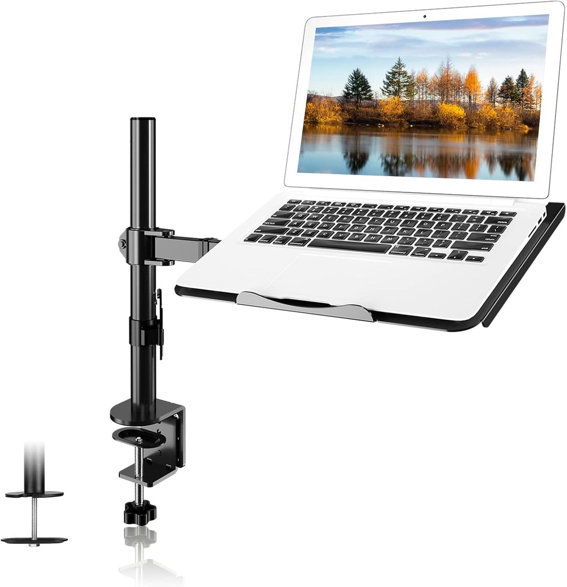 Enkele Monitorarm met Laptoplade, Notebook Stand voor 13" - 27" LCD LED Schermen / 15.6" Laptop, VESA Afmetingen 75/100 mm, 360° Roteren, 180° Zwenken - MD6421TP003