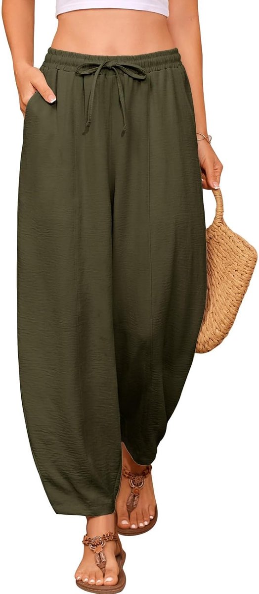Damesbroek, zomer, 7/8, comfortabele broek, elastische tailleband, licht, modieus, voor werk, jogger, met koele zakken, sport, vrije tijd, vakantie