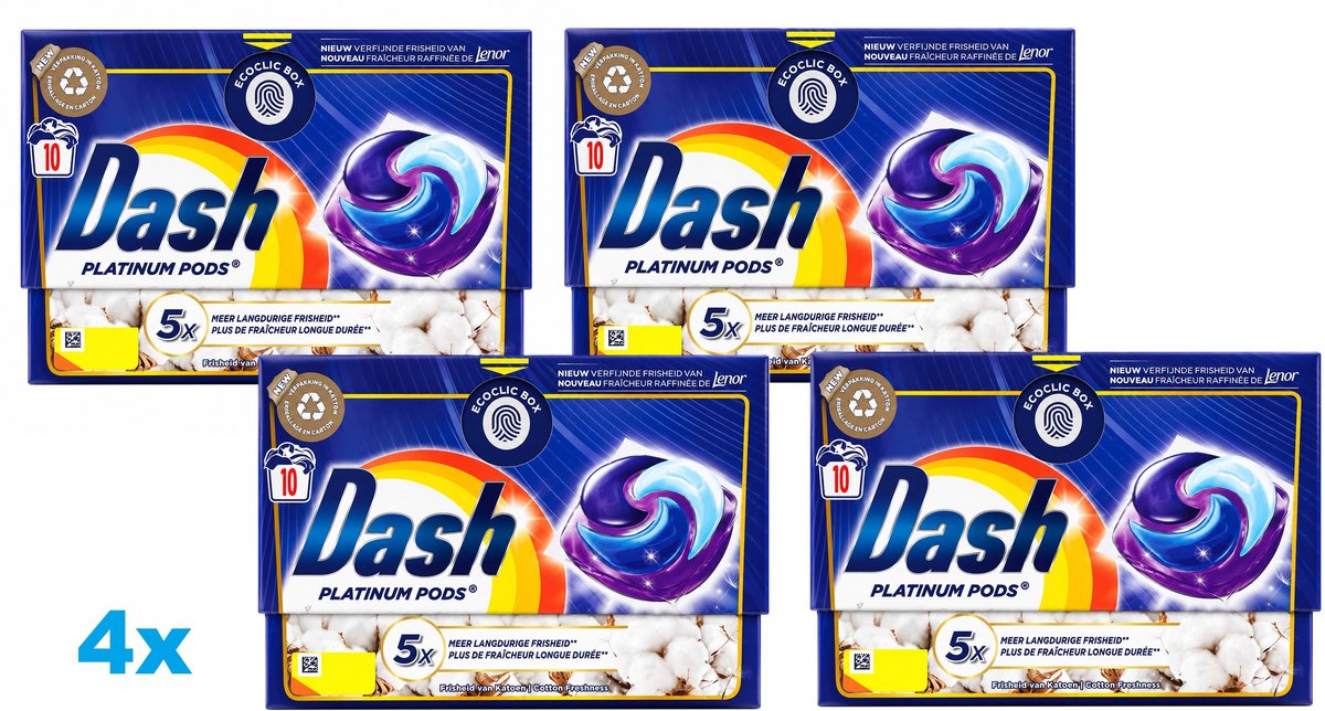 Dash Platinum Wasmiddel Pods Cotton Fresh – 4 x 10 Wasbeurten – 40 Wasbeurten – Voordeelverpakking