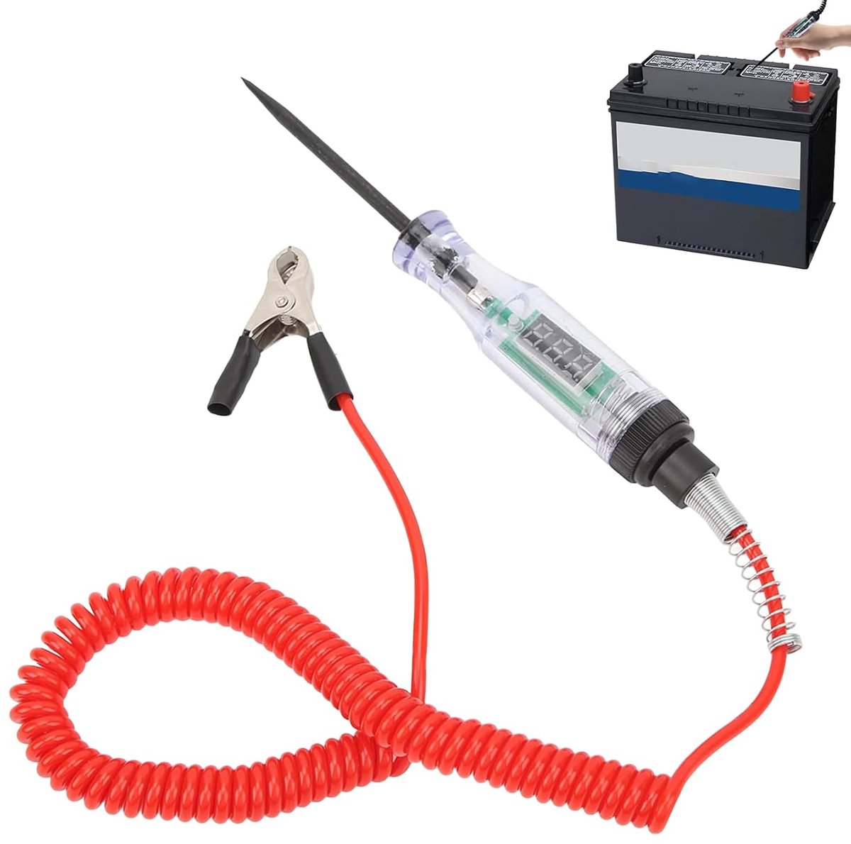 auto stroomtester voltmeter 12V-120V auto met LED & digitaal display, spanningstester met krokodillenklem en veerkabel, testlamp voor auto zekeringen spanningstest diagnosegereedschap
