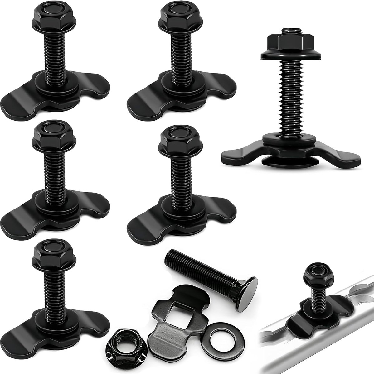 6 stuks Schroeffiting Airlinerail, Airlinerail accessoires M8x40, railschroefbevestigingen, voor vliegtuigrails en spanrails fitting, vastschroeven Airline Zwart, eindbevestiging