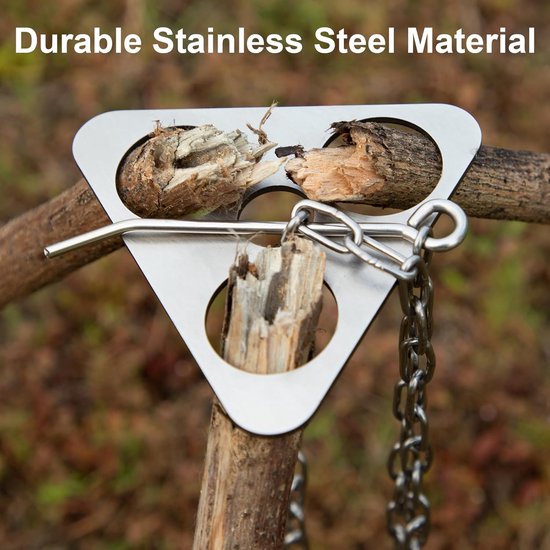 grillplank, draagbare driepoot ring met verstelbare ketting om op te hangen, roestvrij staal, camping, kampvuur, kookaccessoires voor buiten — afbeelding 3