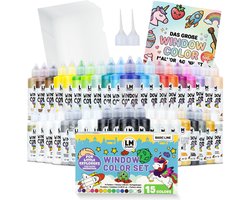 LM-Kreativ Window Color XXL set - glasverf set - 40 kleuren met contourverf - 10 folies en sjablonenboek met 500 motieven