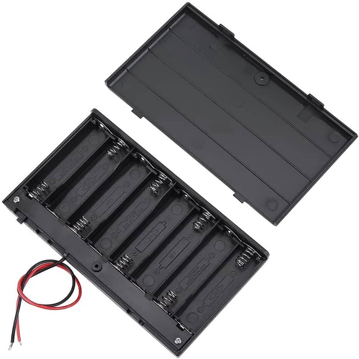 Batterijhouder met ON/OFF-schakelaar, AA-batterijhouder, inclusief 200 mm kabel, totale spanning: 12 V (1,5 V per batterij), geschikt voor 8 LR6 AA-batterijen (FR6, HR6, LR6)