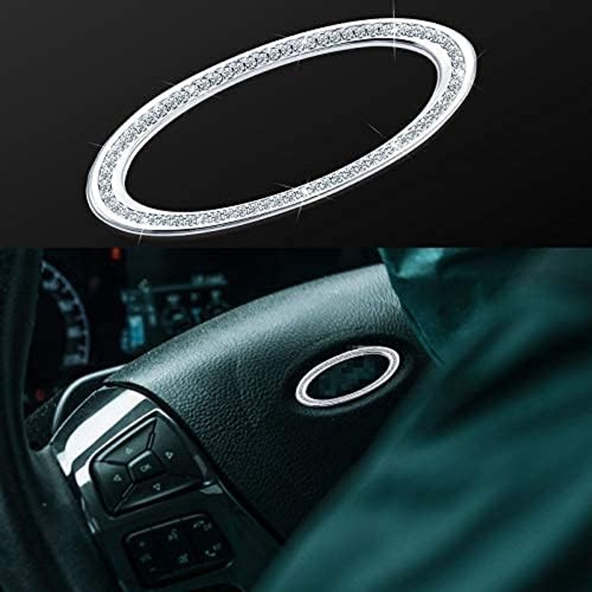 Bling Bling Auto Stuurwiel Decoratie Interieur Accessoires - Diamant Sticker Logo Strass DIY Stickers Cover voor Auto Decoratie (Compatibel met Ford)