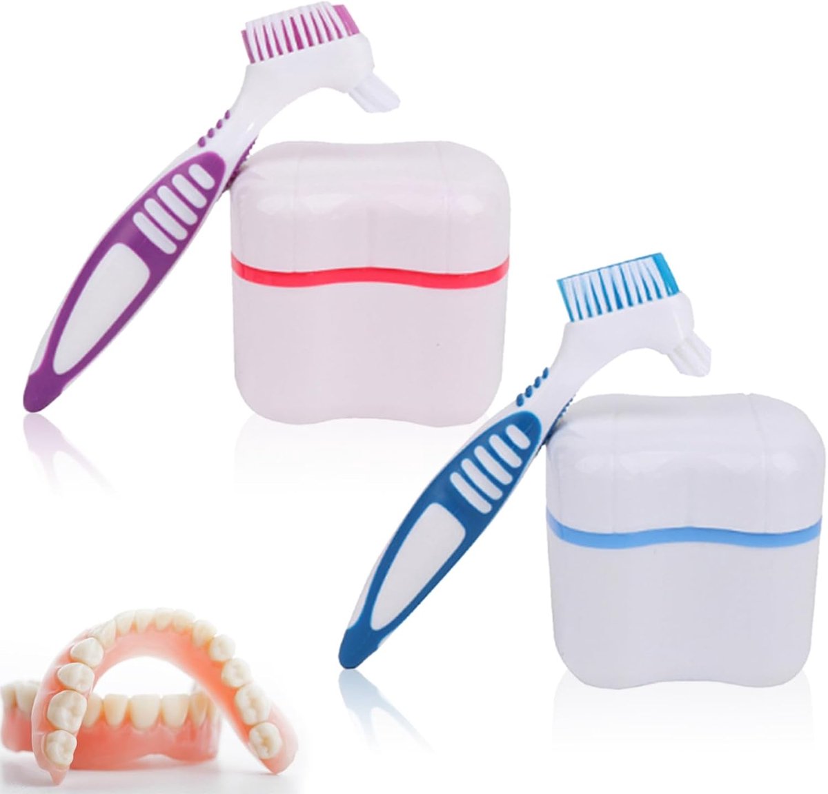 4 Pcs Prothesecontainer, Prothesekoffer, Prothesen Reinigingsborstels, Kunstgebitdoos,Voor Het Opbergen En Reinigen Van Kunstgebitten, Orthodontische Box, Beugelbox Met Kunstgebitreinigingsborstel
