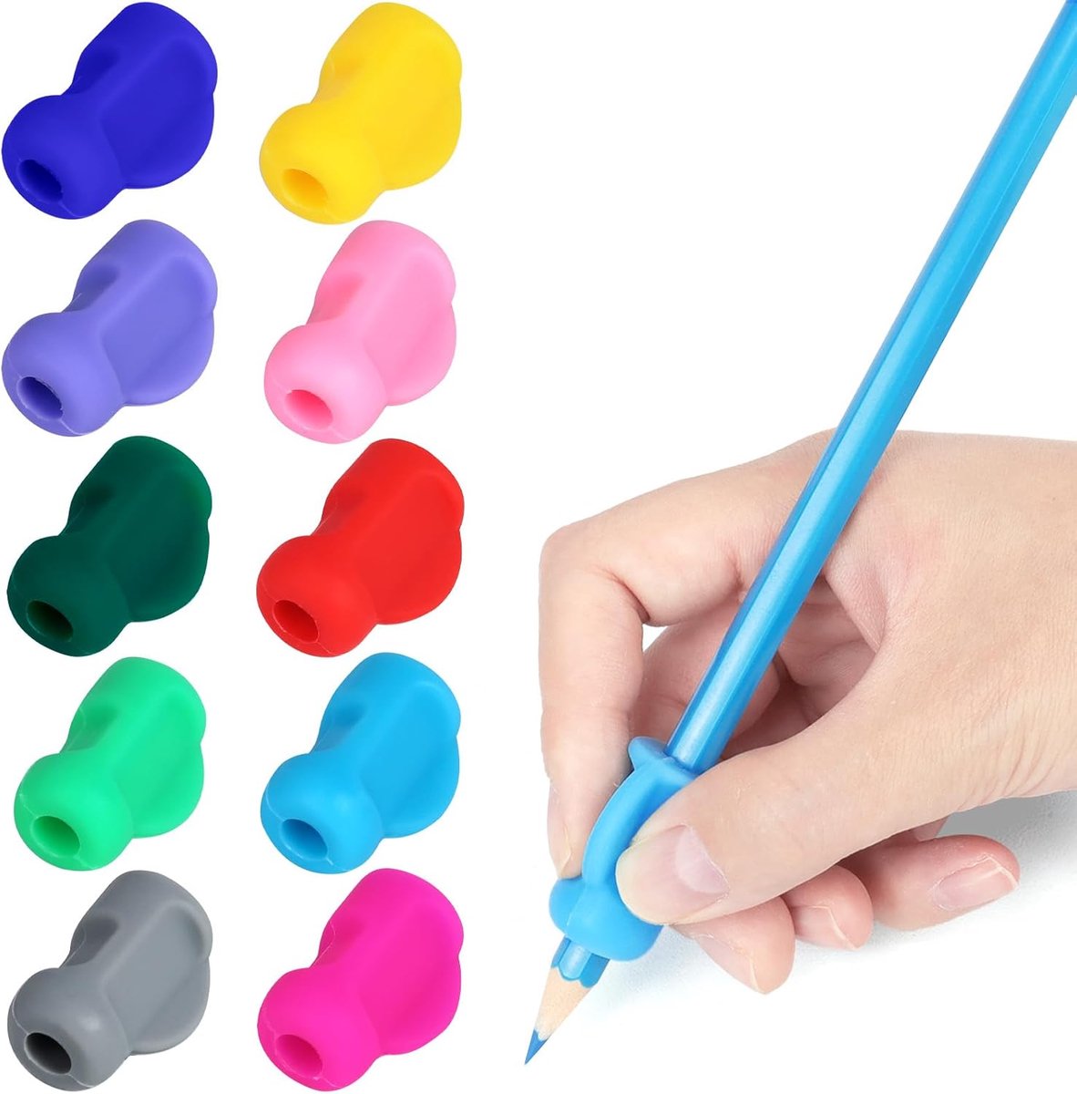 Schrijfhulp voor kinderen: 10 stuks, pennenhouders, siliconen, ergonomisch, voor linkshandigen of rechtshandigen