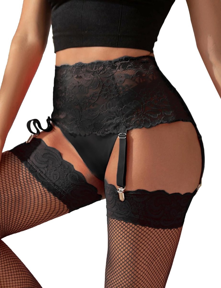ohmydear Sexy kanten jarretelgordel met 4 metalen clips jarretelgordel grote maat jarretelhouder hoge taille jarretelgordel lingerie en kleding riem voor kousen ondergoed