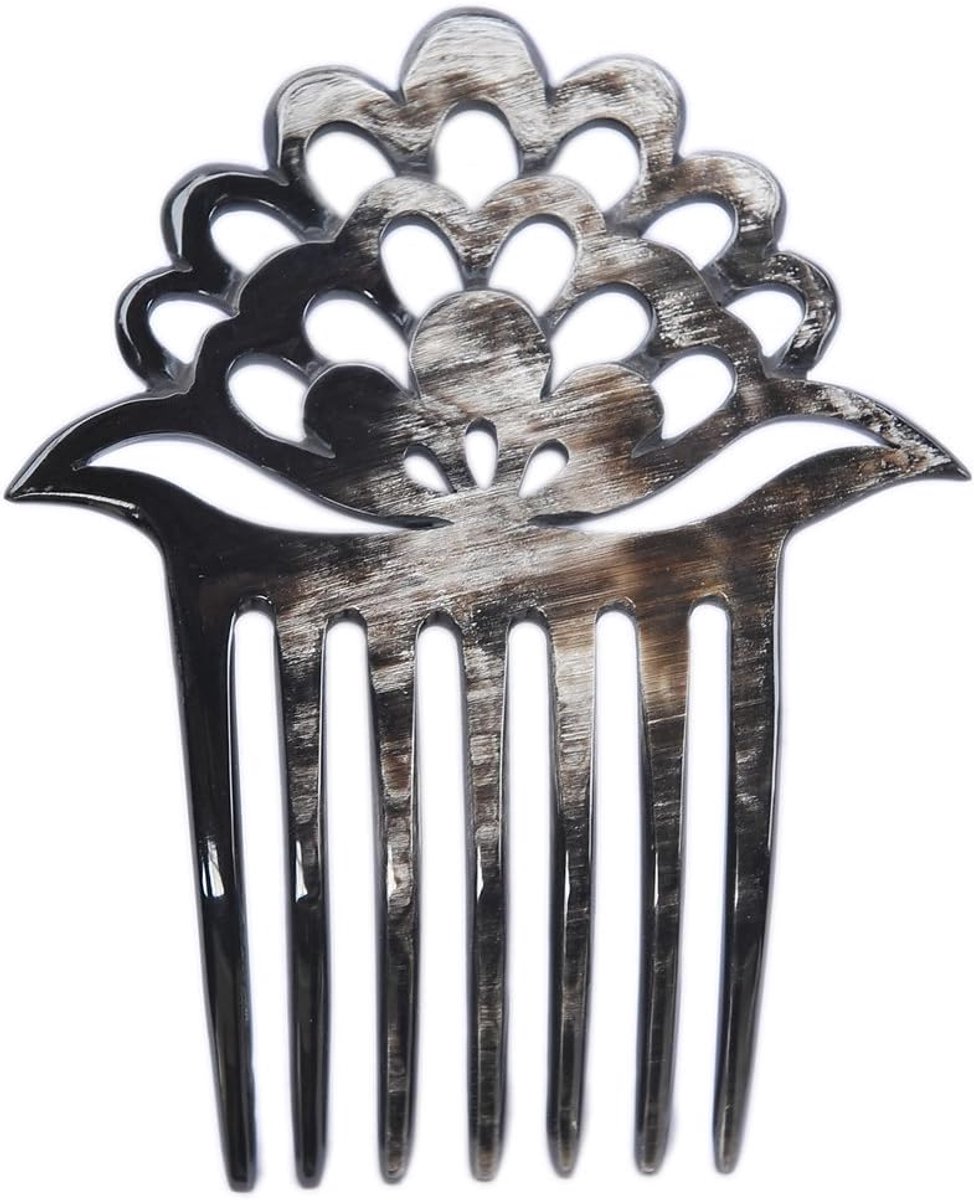Haarspeld Lotus 7 Tanden – Handgemaakte Haarvork van Natuurlijk Hoorn 11 x 9,5 cm – Elegante Haaraccessoire voor Knot en Opgestoken Haar