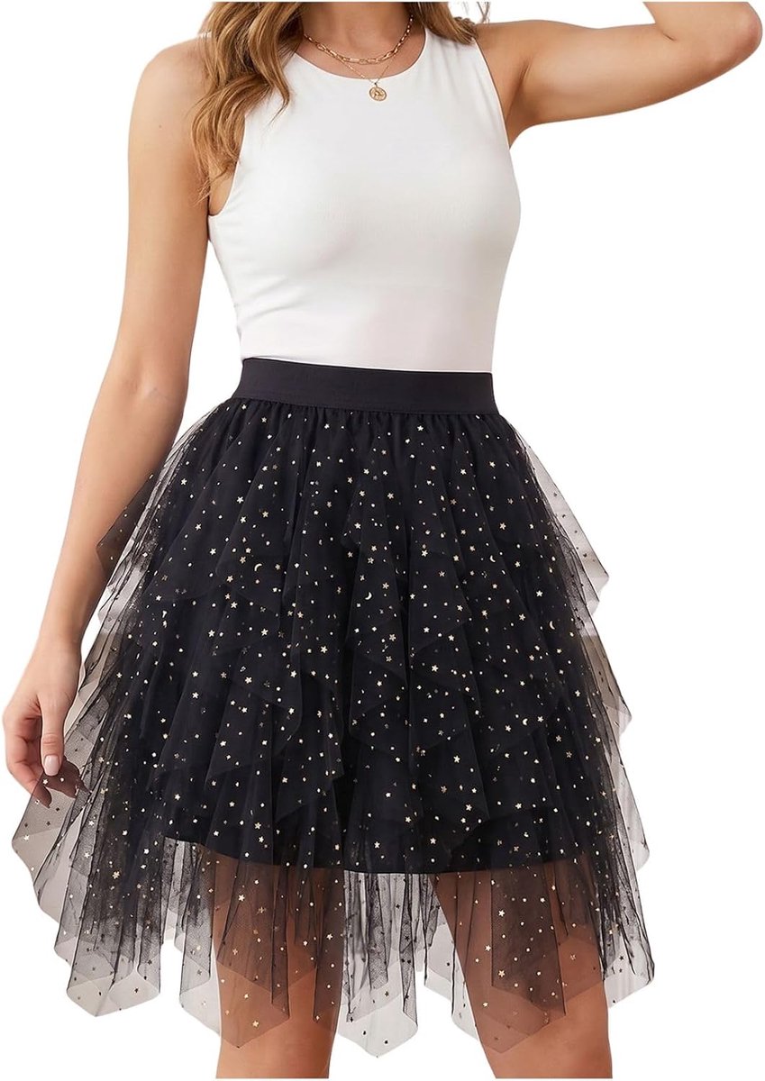 Tule rok voor dames, petticoat, hoge taille, A-lijn, tutu, rok, midi-rok, zomerrok