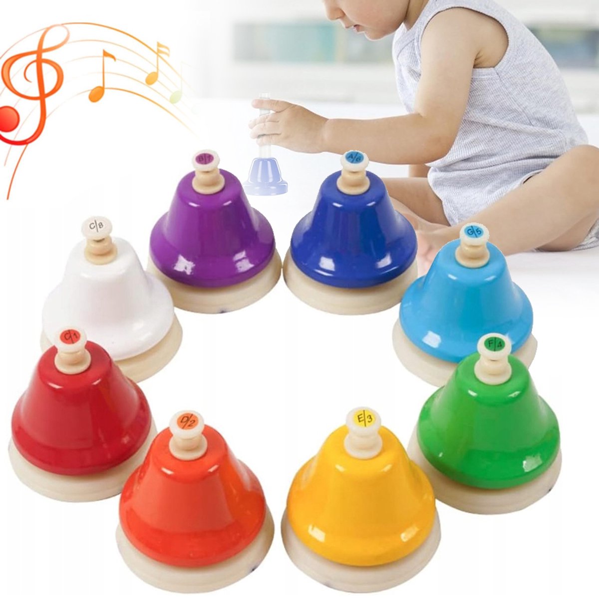 Handbellen 8 Noten - Bureaubellen Set - Educatief Percussie-Instrument - Kleurrijke Diatonische Handbellen - Voor Muziekonderwijs