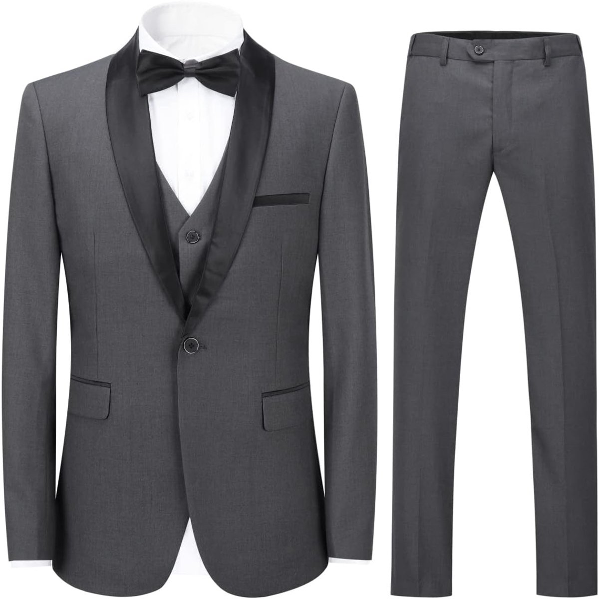Herenpak 3-delig slim fit serie effen stof business shawl kraag klassieke tuniek