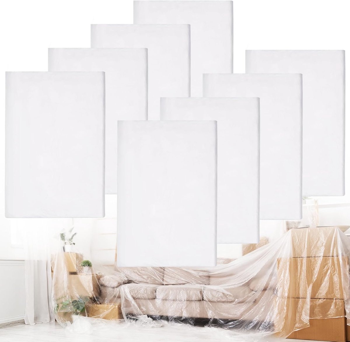 8 x Afdekfolie Schilder - Extra Sterk en Dik - Schilderfolie Transparant 4x5 meter - Schilderzeil/Afdekzeil - Bouwfolie Optimaal voor Verhuizing en Renovatie