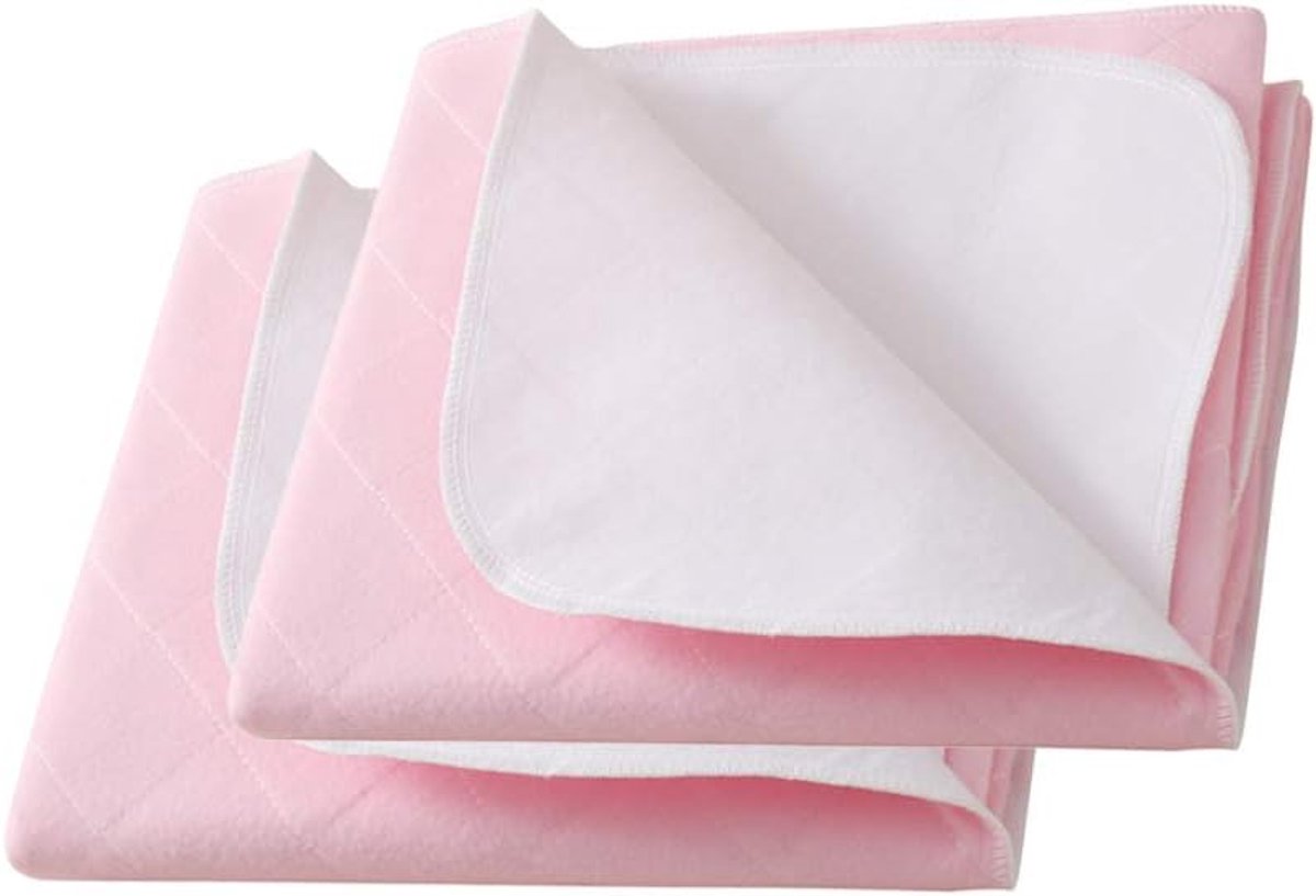 2 Stuks Waterdichte Pads 70x90 cm, Hoogabsorberend, Herbruikbaar, Roze | Herbruikbare bedonderlegger, waterdicht, ademend, absorberend, matrasbeschermer voor kinderen of volwassenen