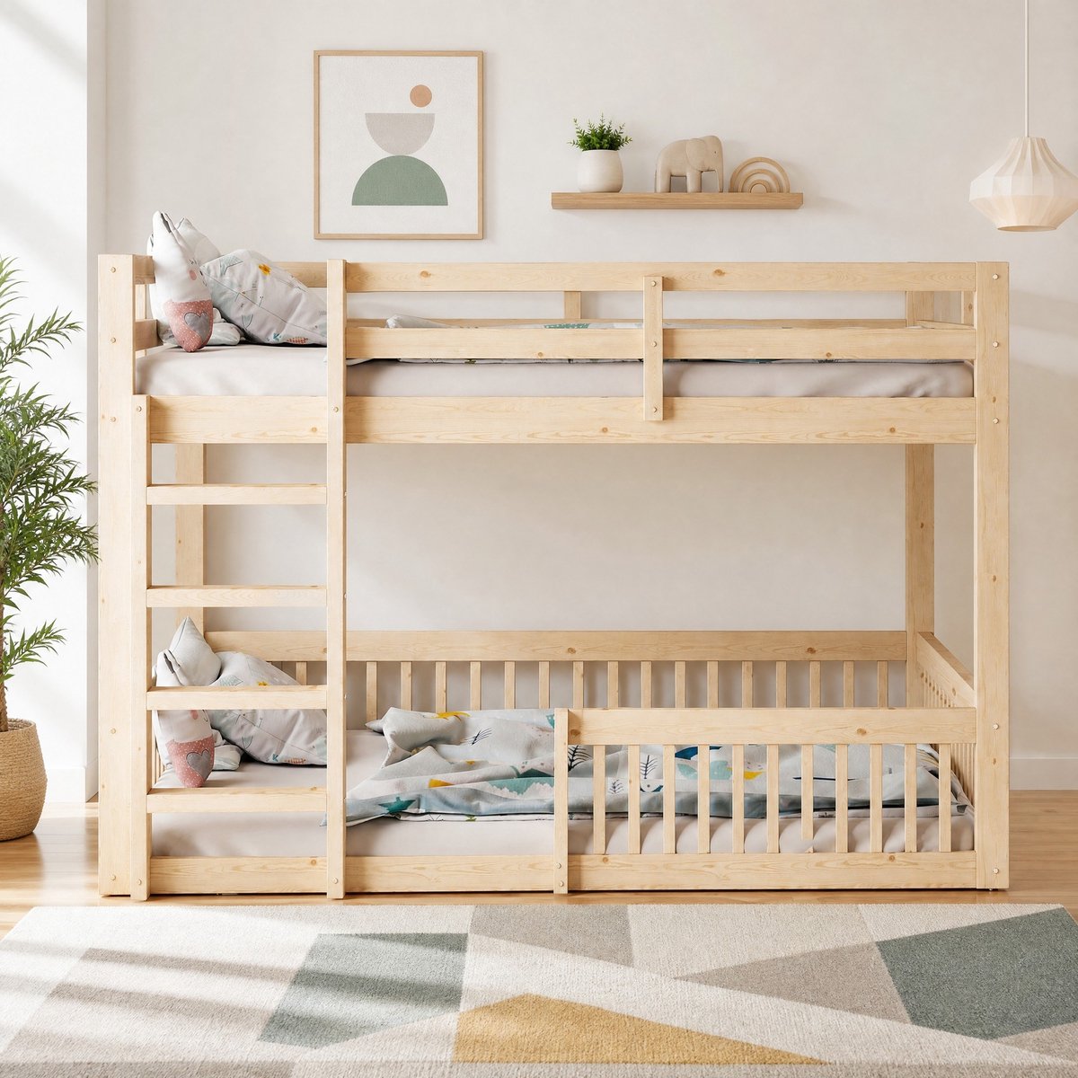 MIVRAY Stapelbed 160x200cm - Bed Met Uitvalbeveiliging En Ladder - Ruimtebesparend Voor Kinderkamer En Logeerkamer - Hout En MDF - Natuurlijk