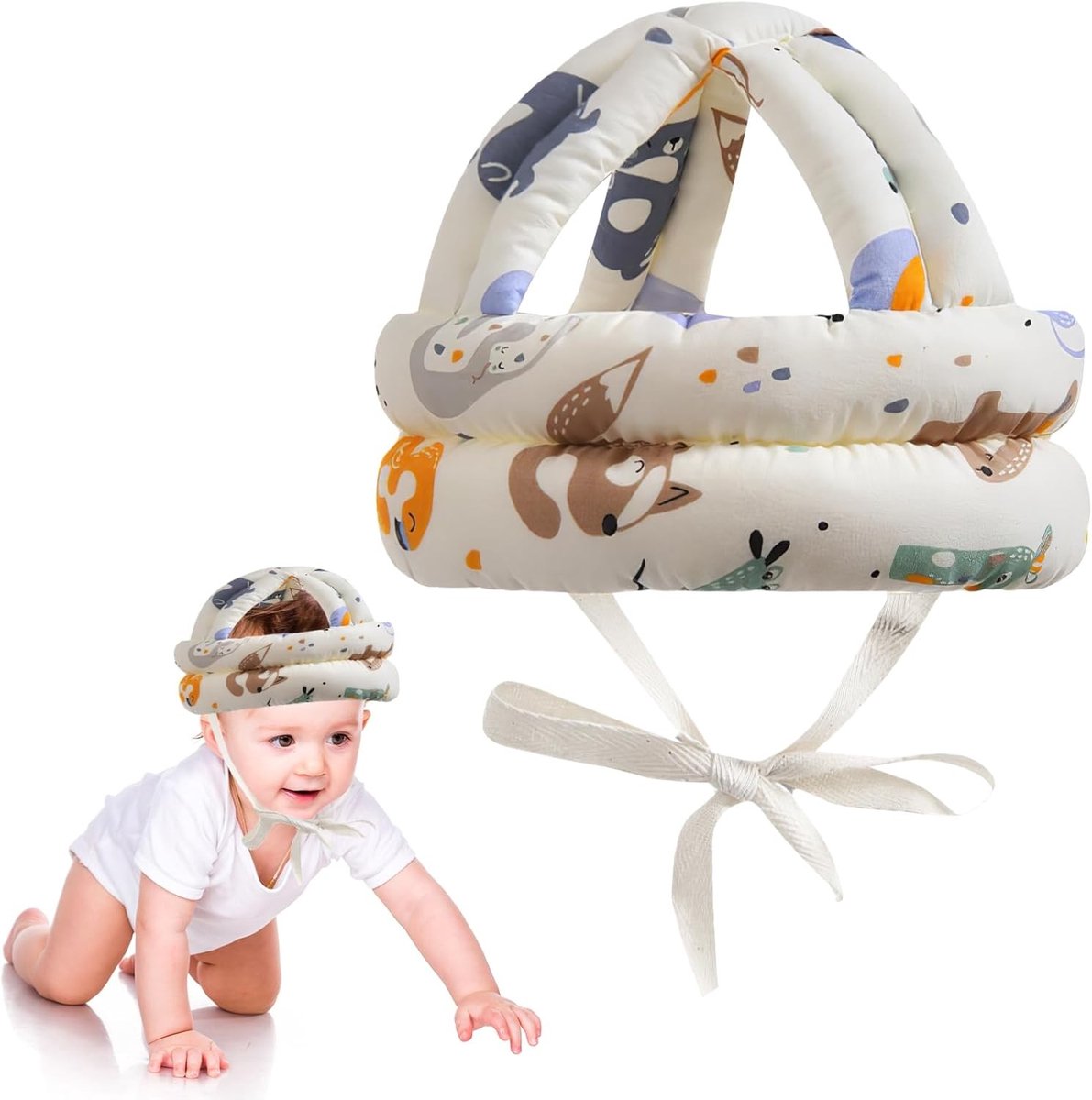 Veiligheidshelm voor Baby's, Verstelbare Hoofd Bescherming, Ademend Katoen, Schokbestendig, Geschikt voor Kinderen van 0-3 Jaar, Ideaal voor Leren Lopen en Spelen