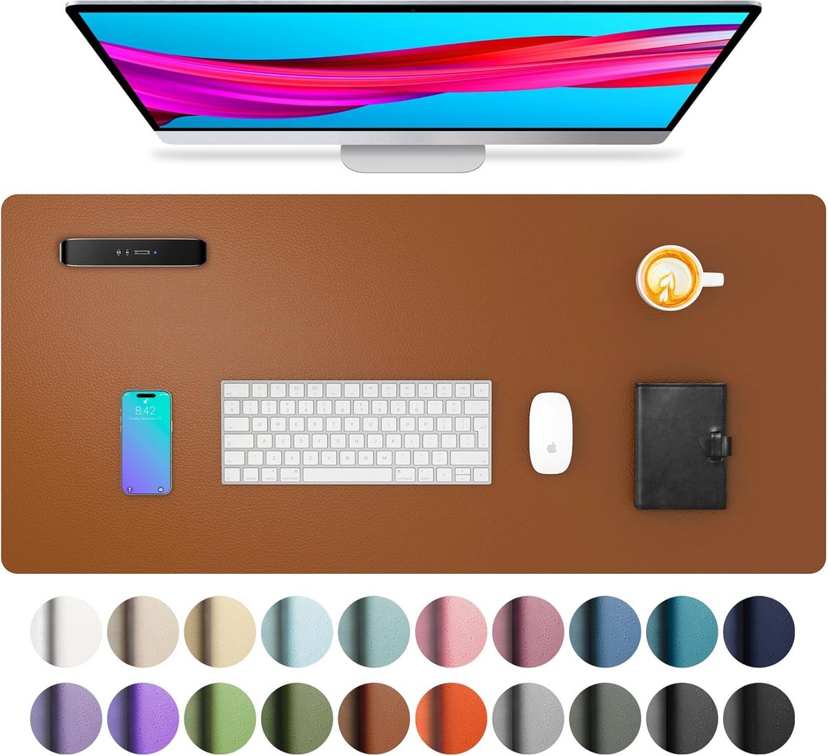 lederen bureaulegger, muismat,Antislip PU-lederen bureau-vloeipapier, laptop bureaublad, waterdicht bureau-schrijfblok voor kantoor en thuiswerk (60x35cm,Bruin)