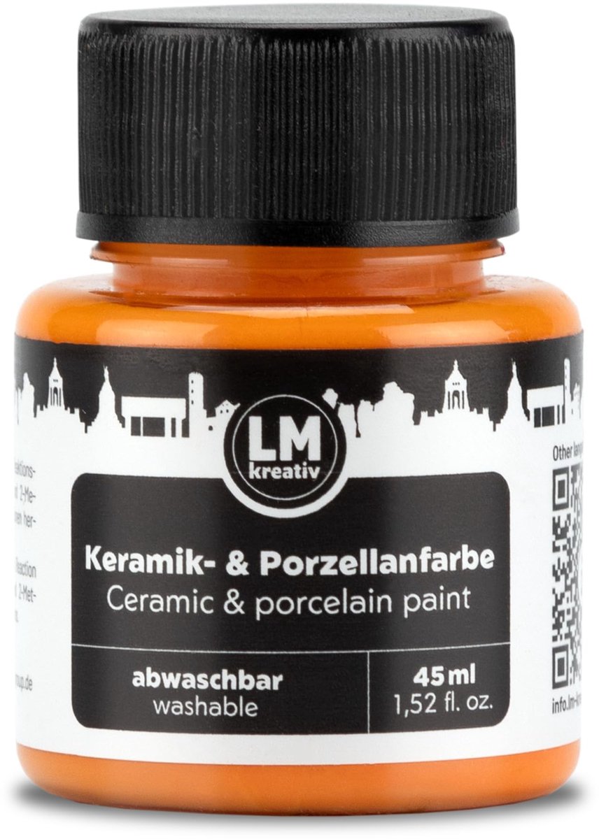 LM-Kreativ Porselein en Glasverf - Dekkende verf - Op Waterbasis - Hittebestendig - Oranje - 45 ml