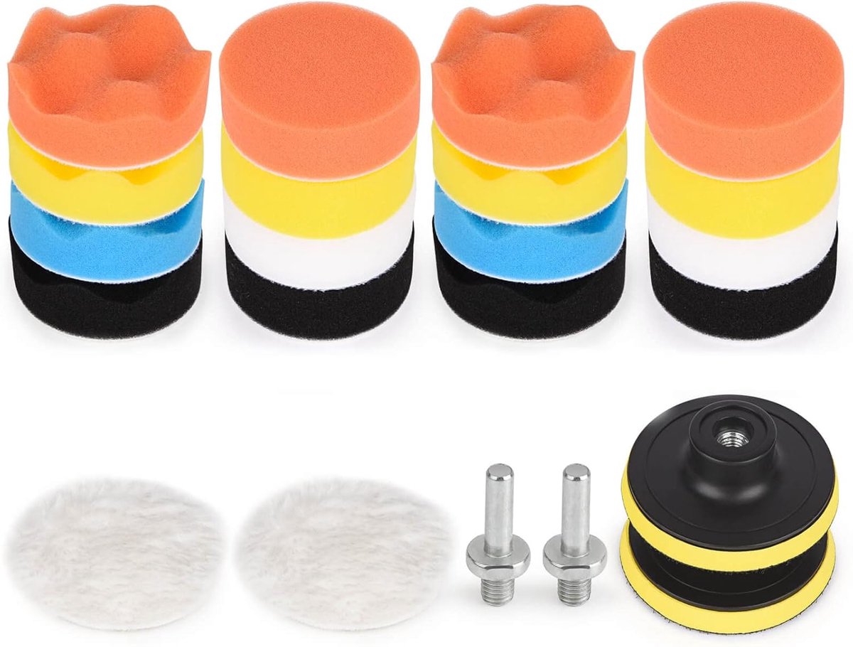 Auto Polijstspons 22 Stuks 80mm Polijstset Polijstpad Set Handpolijstpads, Sponzen, Wol Polijstschijf voor Polijstmachine Polijstvacht Polijstkap Polijstpad Boormachine Adapter