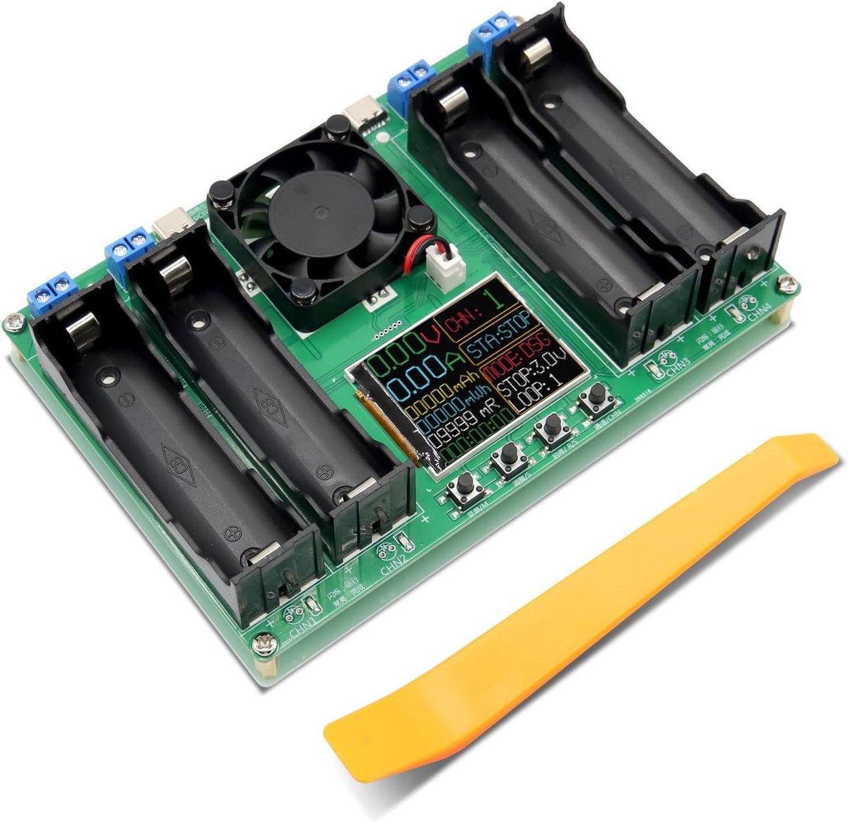 interne weerstandstester met digitaal display, Binghe 4 kanalen, 18650 lithium batterijcapaciteitstester, capaciteitstester met 4 ladingen en 4 ontladingen, voor lithiumbatterij