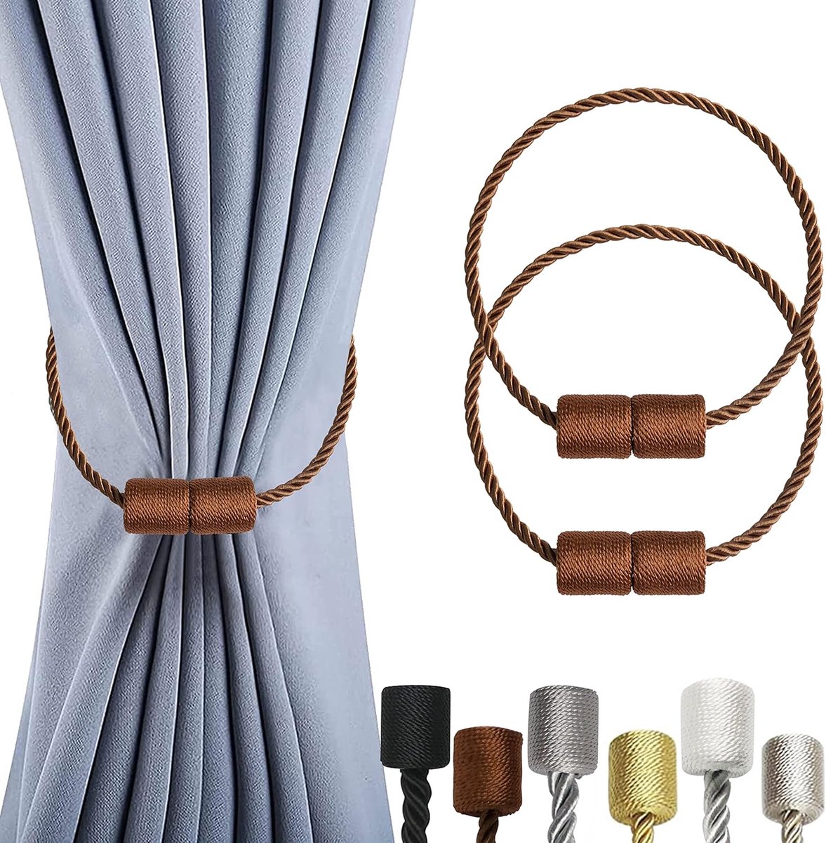 2-delige set magnetische gordijnkraaghouders Gordijnkraaghouders Gordijnkraag met dikkere twisttouw en sterke magneetrug voor gordijnen