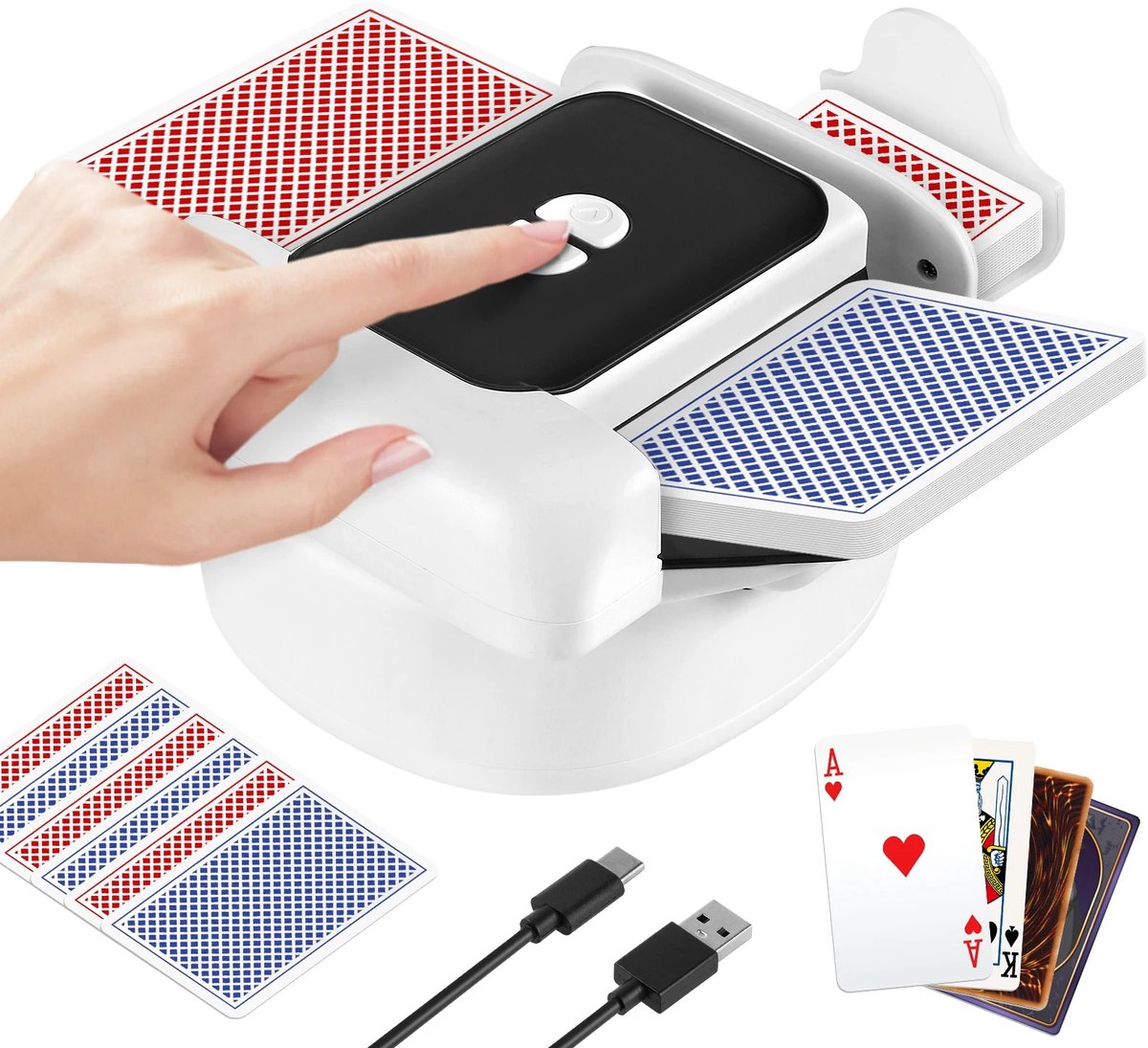 Seth Select Automatische Kaartenschudmachine – USB Oplaadbaar voor 2 Kaartspellen – Elektrische Kaartenschudder voor UNO, Poker, Bridge en Speelkaarten – Compact en Geluidsarm