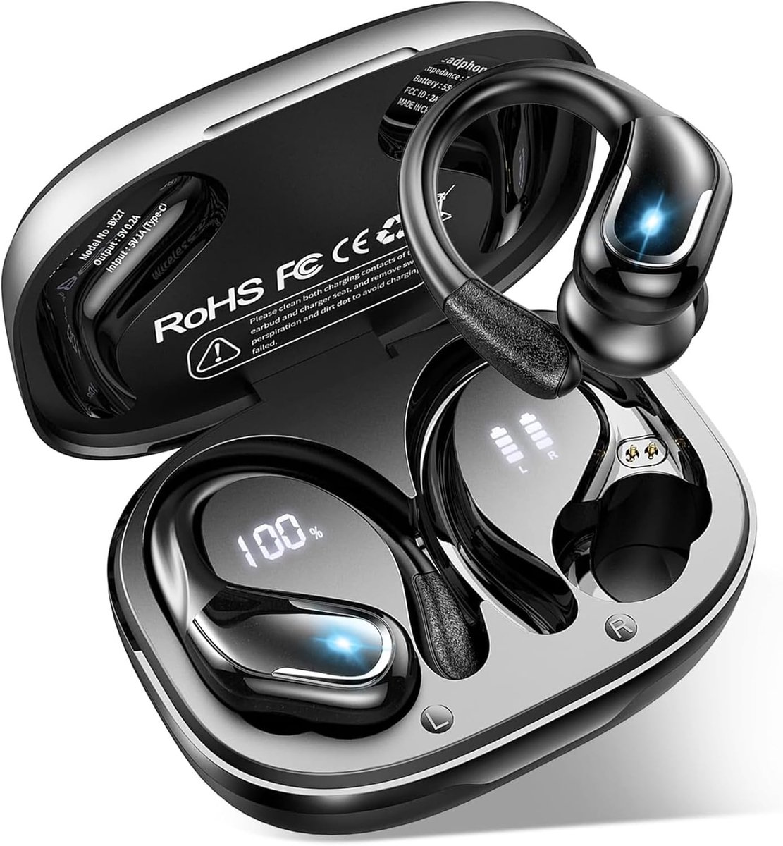 SnelShoppen - Bluetooth 5.4 Sport Koptelefoon, 75 Uur Draadloze Hoofdtelefoon met Diepe Bas, Hifi-Stereo, IP-X8 Waterdicht, ENC Geluidsonderdrukking,