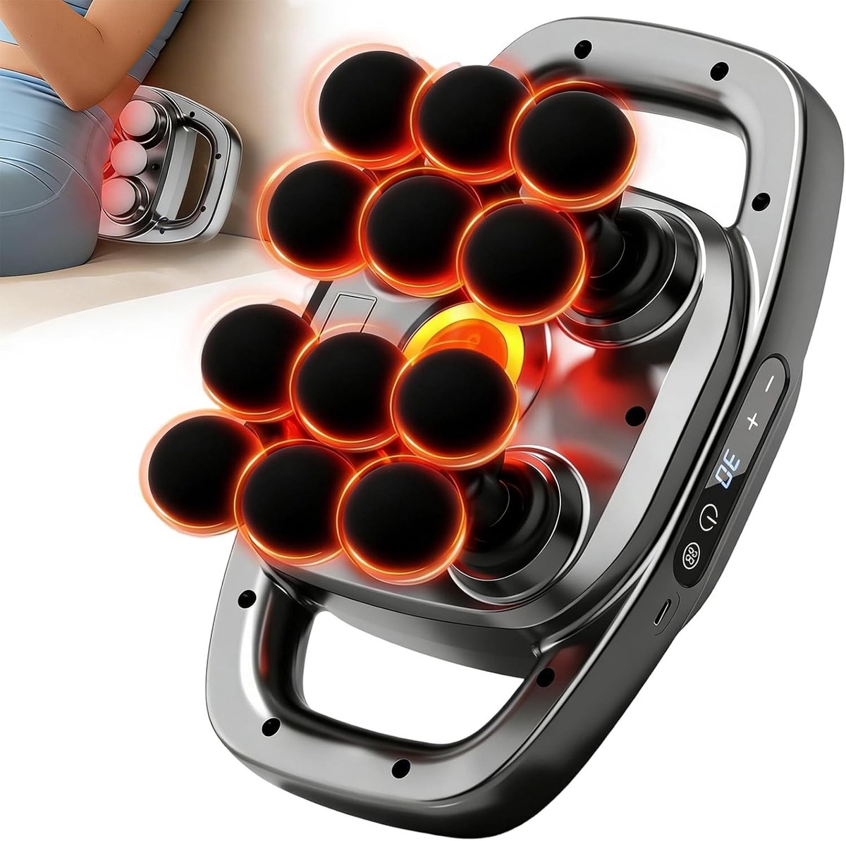 Diepe weefselmassage met 12 verwisselbare koppen, krachtige 2800 RPM motor voor rug, schouders en benen, stil en ergonomisch ontwerp tegen vermoeidheid