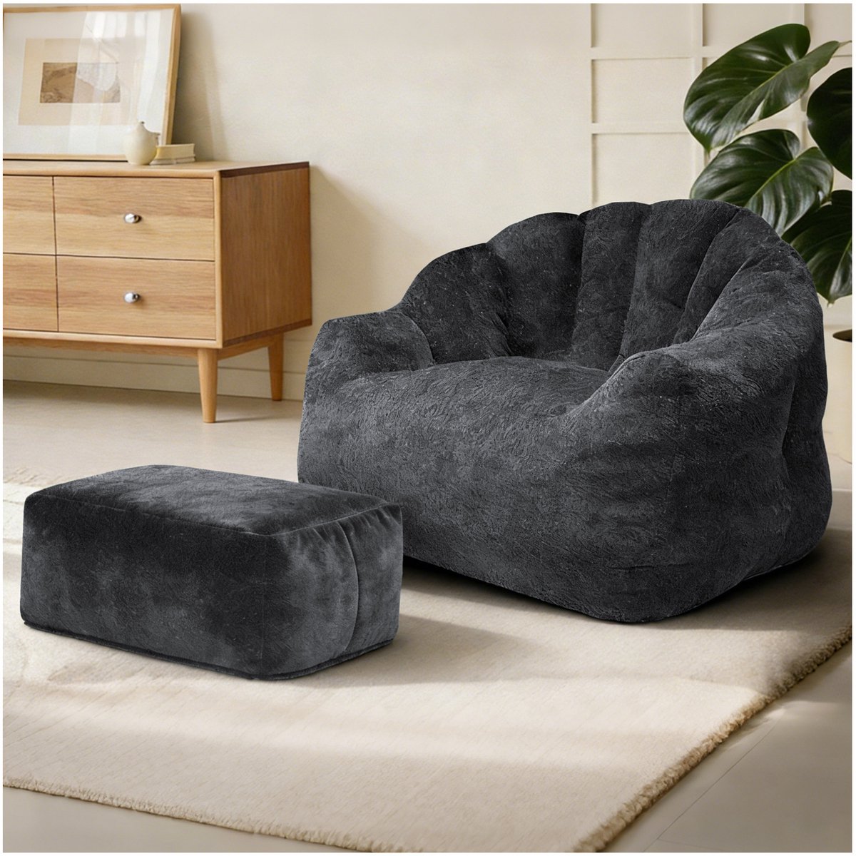 COVREO Zitzak met ottoman 99 x 86,3 x 64,7 cm zwart, stof met rugleuning