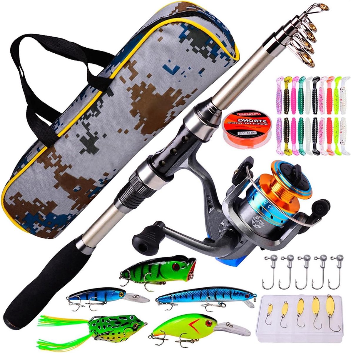 Vissersstang en Reel Combo - Visset Compleet - Vissen in Zoetwater - Telescopisch Carbon Fiber - 1.8 Meter - Veelkleurig