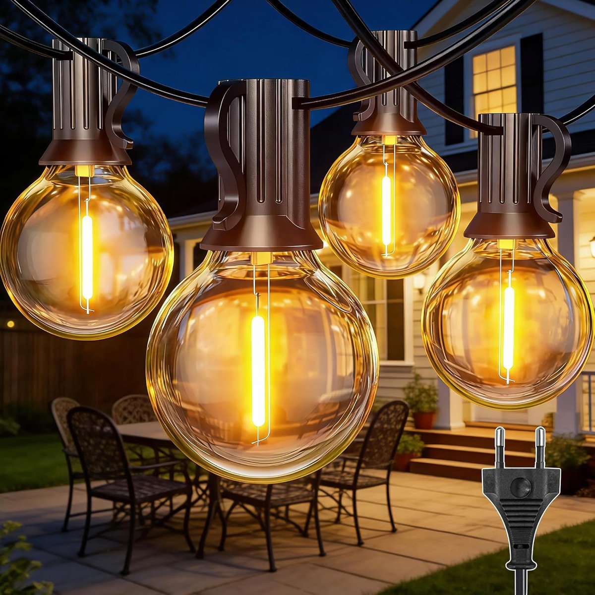 Lichtsnoer buiten 30 m - 50 G40 led-gloeilampen - weerbestendig - sfeervolle verlichting voor tuin - SnelShoppen