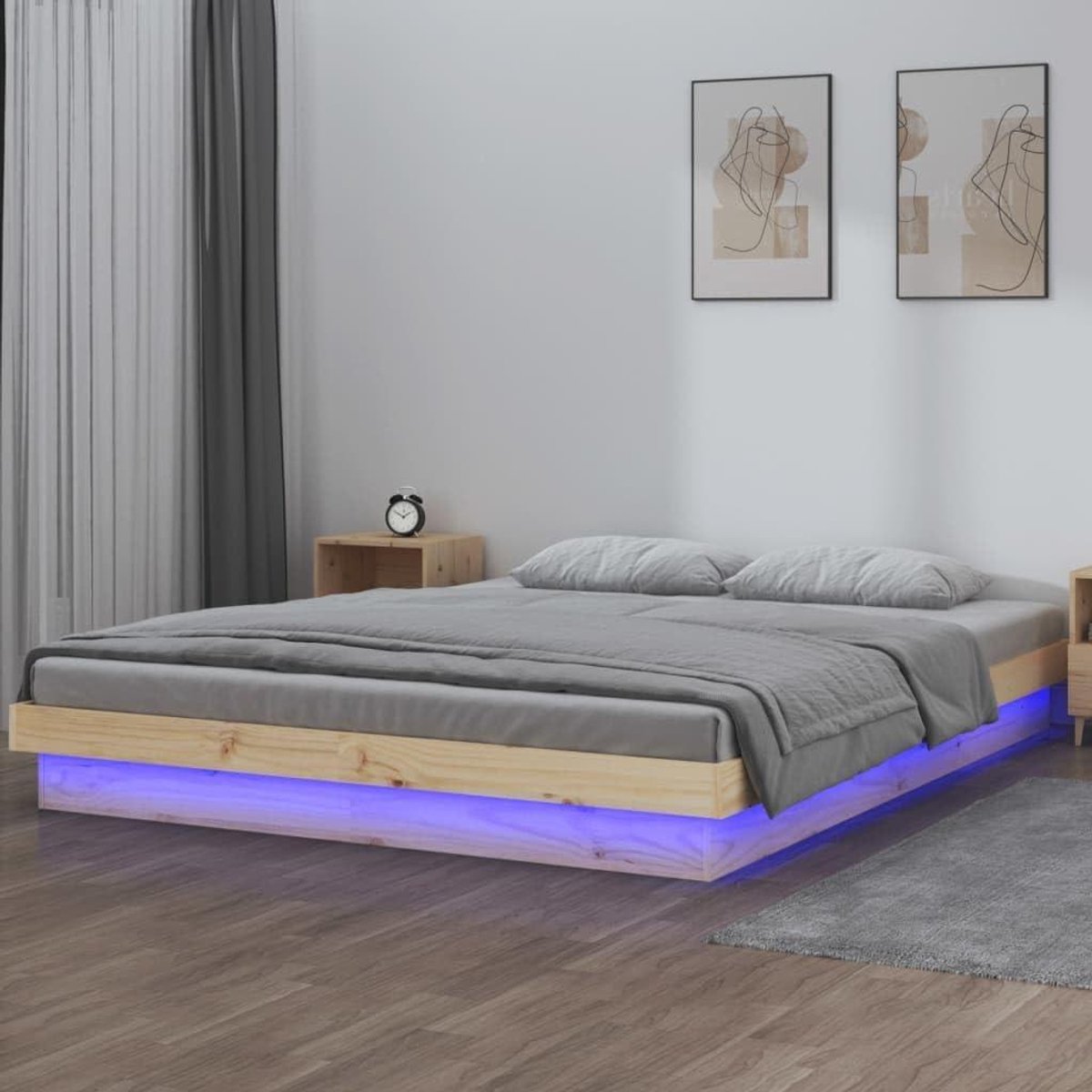 LED-bedframe - Houten bedframe - Slaapkamer verfraaien - Massief grenenhout - 120 x 200 cm - Natuurlijk