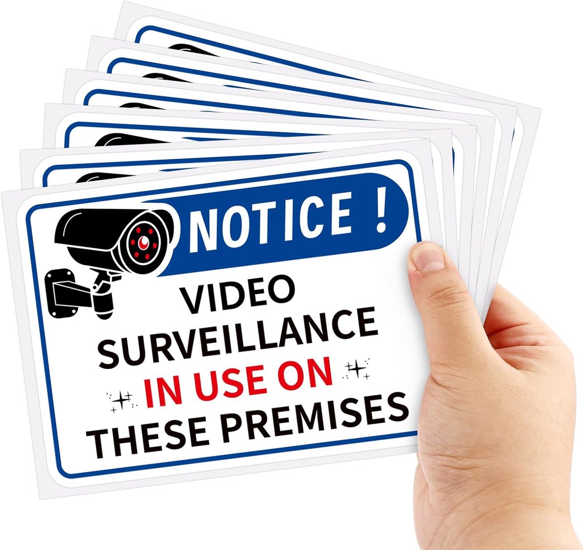 SnelShoppen - 6 Stuks Video Bewakingsborden, 18x13cm Camera Beveiligingsstickers, Zelfklevende Vinyl Waarschuwingsstickers, Veiligheid voor Binnen Bui