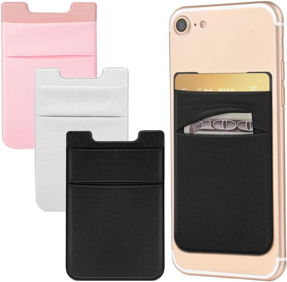 3 stuks zelfklevende mobiele telefoon kaarthouder, elastische kaartbeschermer, mobiele telefoon kaartportefeuille voor - ShopVlot