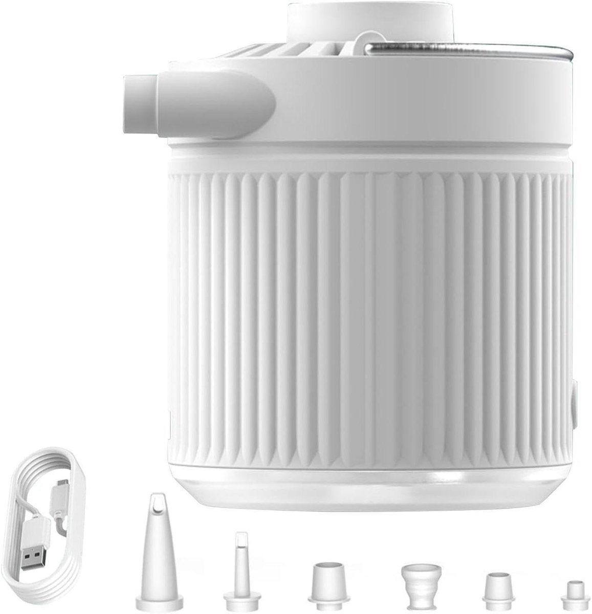 Elektrische Luchtpomp - Draagbare Pomp - Opblaasbare Spullen Vullen - Met LED Campinglamp - 6 Mondstukken - Wit