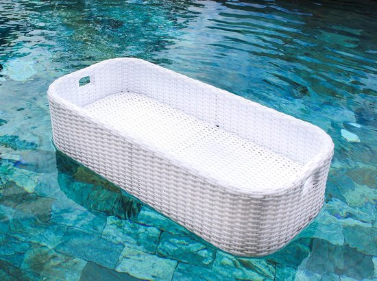 Drijvend Dienblad - Pool Bar - Drankjes Serveren - Glasvezel Rotan - 75x35 cm - Wit — afbeelding 4