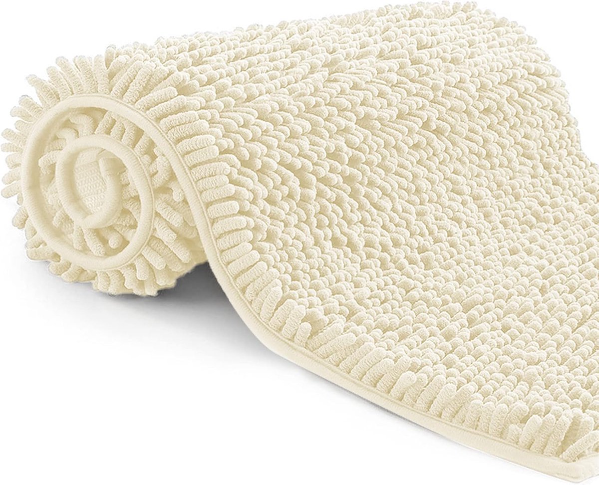 Badmat Antislip 40x60cm - Zacht Langhaar Badmat - Beige - Veiligheid in de badkamer - SnelShoppen